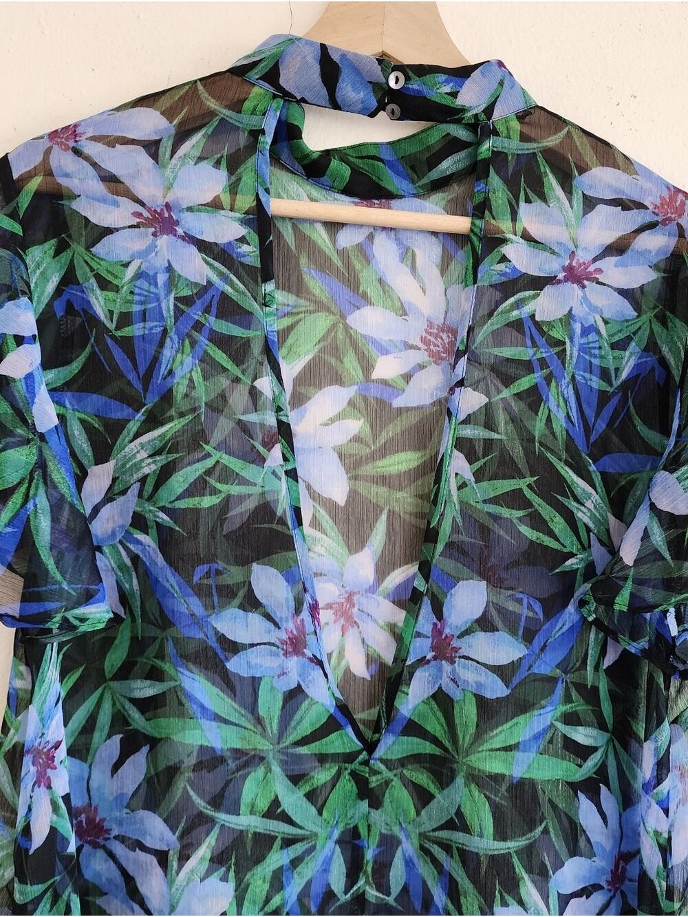 Forever 21 Sheer Floral Mock Neck Open Back Tie Waist Mini Dress - Picture 13 of 15